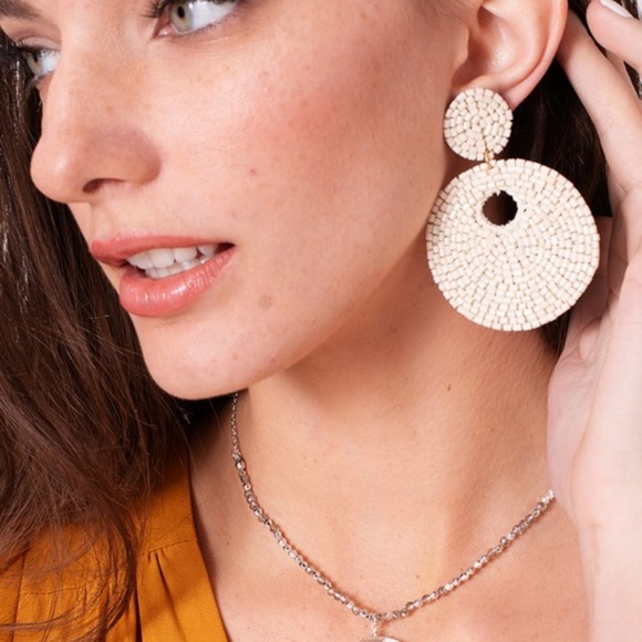 Bermuda Baby Gold Beaded Statement Earrings - Picture 2 of 3